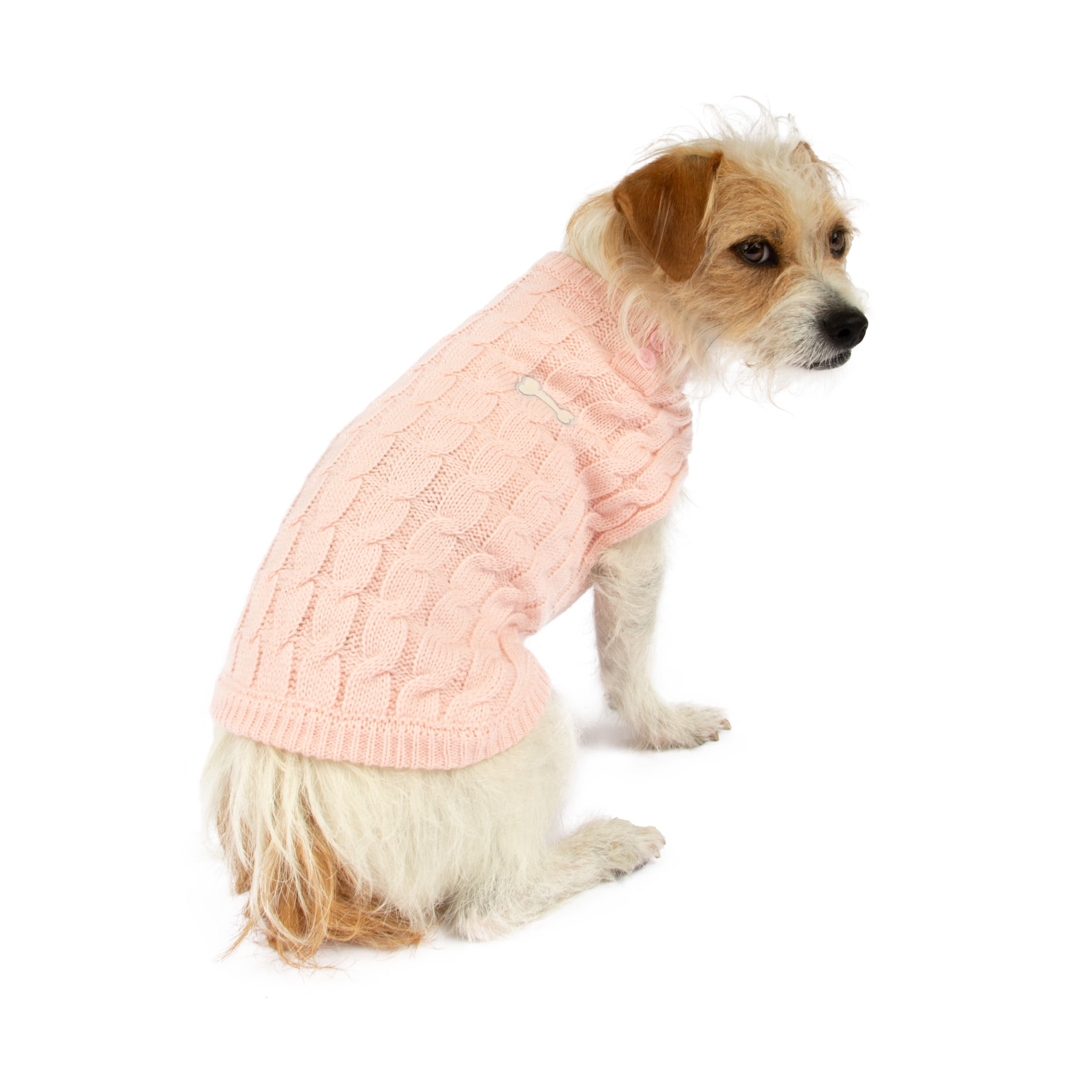 House of Barker, Cable Knit Bone Dog or Cat Sweater, Pink