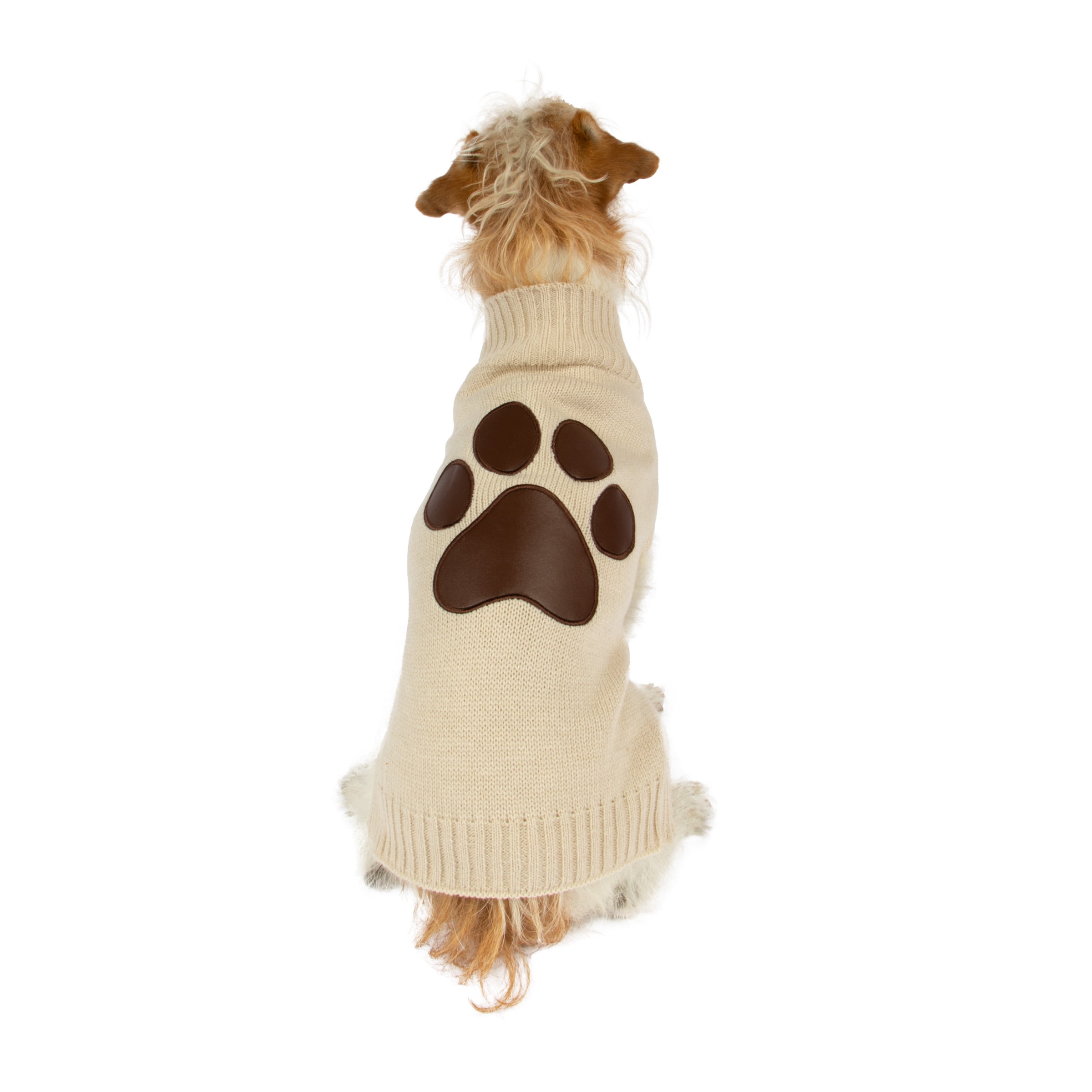 House of Barker, Paw Applique Dog or Cat Sweater, Tan