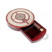 House of Cribbage Round Shape 4 Tracks Continuous Cribbage Board Bloodwood Maple With Push Drawer & Place For Skunks, Corners & Won Games
