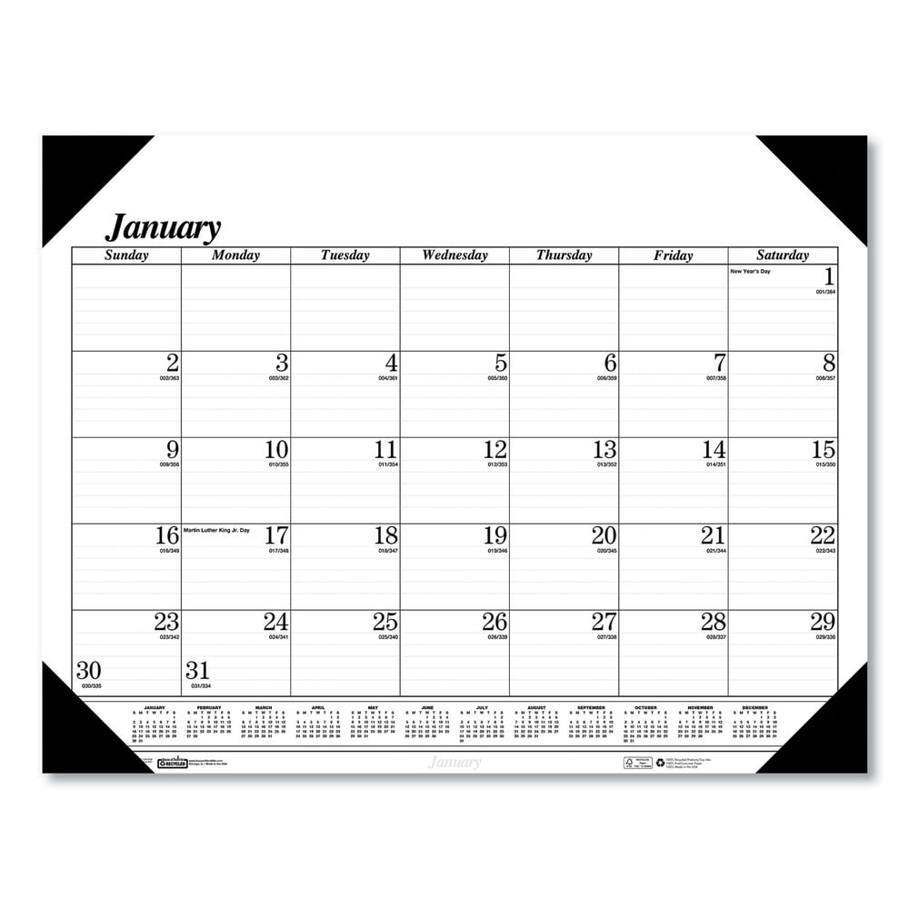 House of Doolittle 0124-02 18.5 x 13 12-Month (Jan-Dec 2025) Recycled One-Color Dated Monthly Desk Pad Calendar - White Sheets/Black Binding/Corners