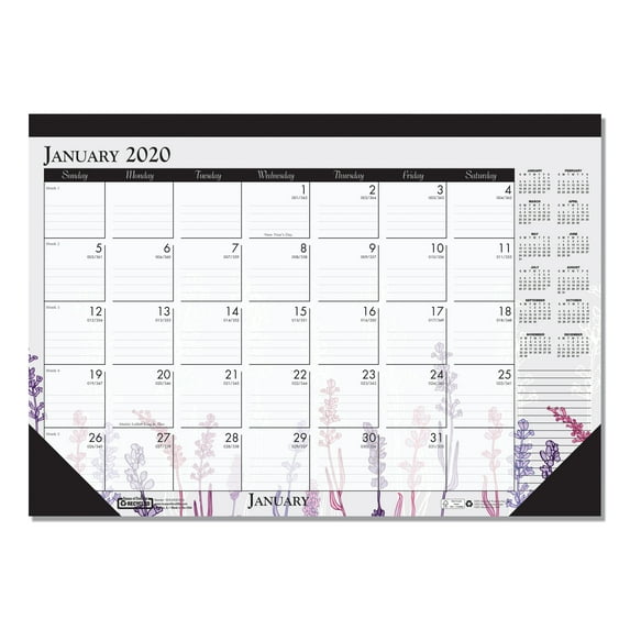 House of Doolittle 100% Recycled Contempo Desk Pad Calendar, 18-1/2" x 13", Wild Flowers, 2020 - HOD1976