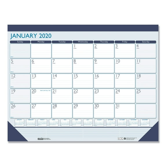 House of Doolittle 100% Recycled Contempo Desk Pad Calendar, 22" x 17", Blue, 2020