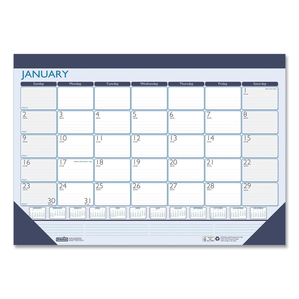 House of Doolittle 151 22 x 17 12-Month (Jan-Dec 2025) Recycled Contempo Desk Pad Calendar - White/Blue Sheets/Blue Binding/Blue Corners