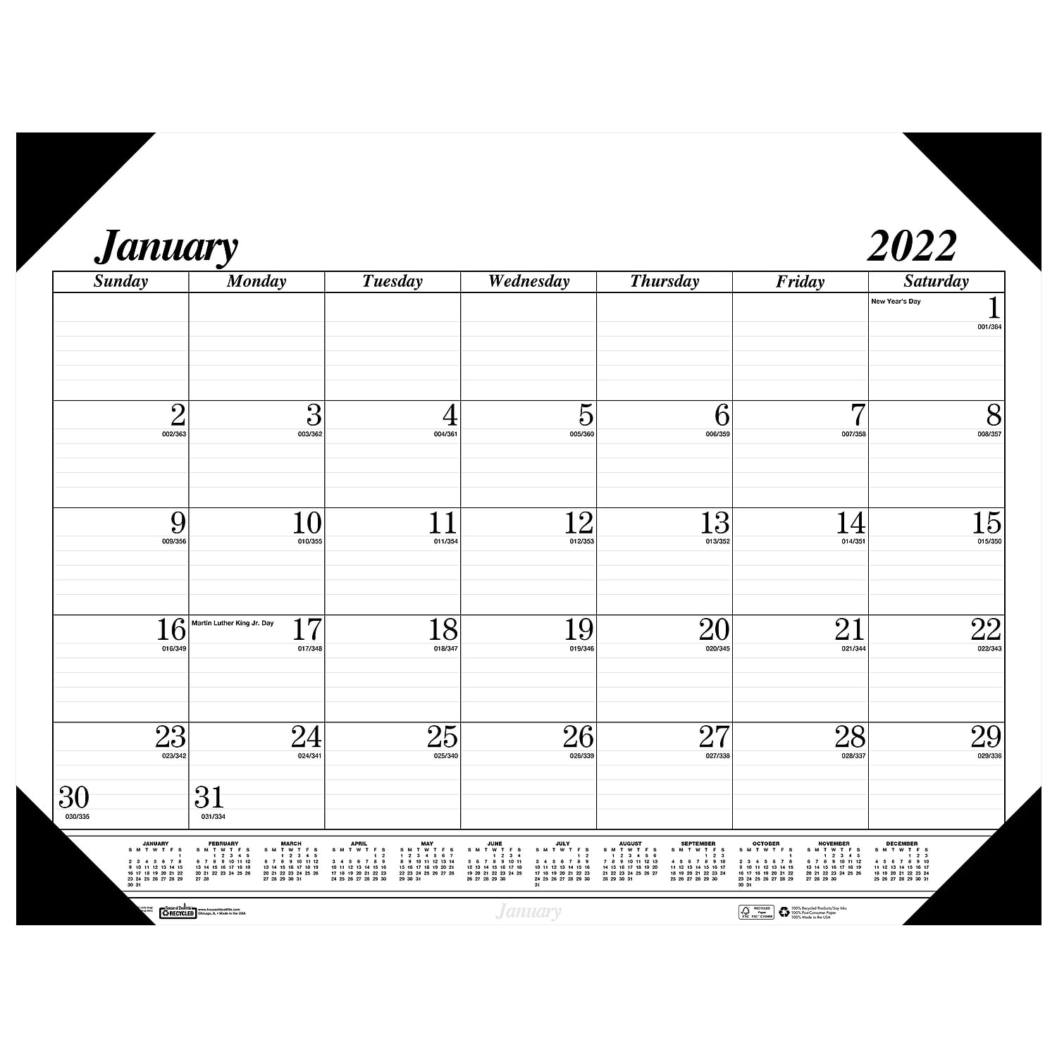 House of Doolittle 2022, 13" x 18.5" Desk Pad Calendar Economy Black and White