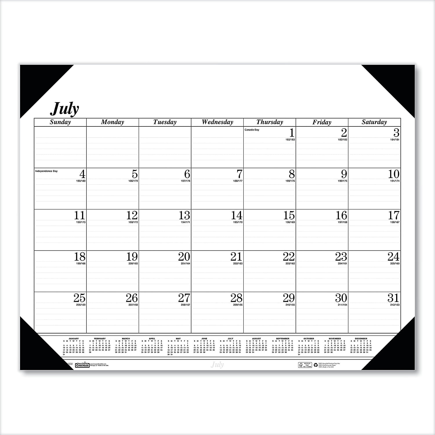 Black and White 22" x 17" Monthly Academic Desk Pad Calendar
