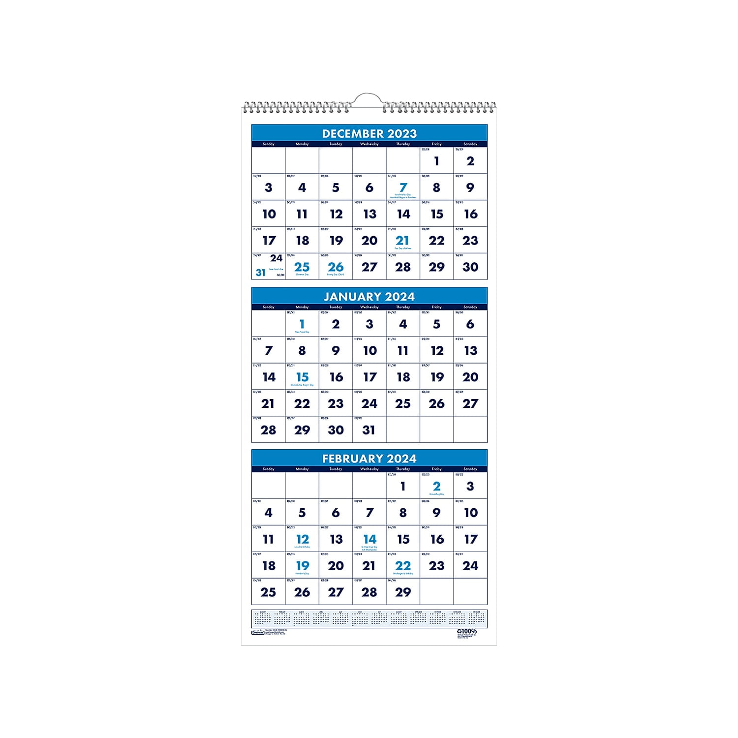 House of Doolittle 2024 Wall Calendar, ThreeMonth Vertical, 8 x 17