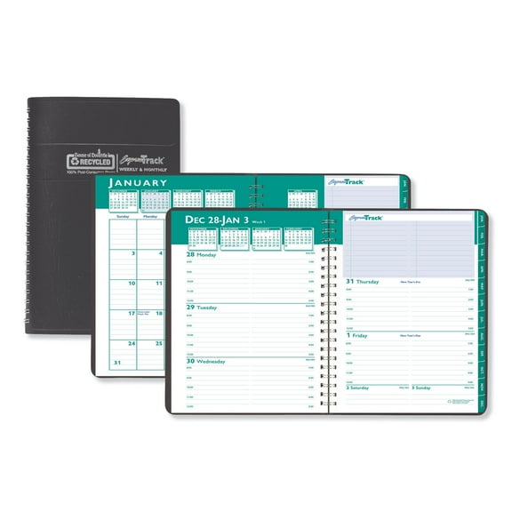 House of Doolittle 296-02 13-Month Jan 2025 to Jan 2026 11 in. x 8.5 in. Express Track Recycled Weekly Appointment Book/Monthly Planner - Black Cover