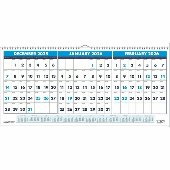 House of Doolittle 3-month Horizontal Wall Calendar (3648)