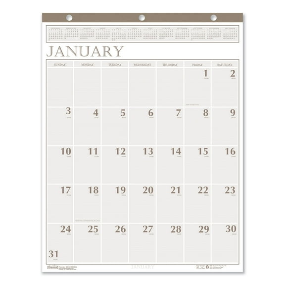 House of Doolittle 380 12-Month Jan to Dec 2025 20 in. x 26 in. Large Print Recycled Monthly Wall Calendar - Beige Sheets