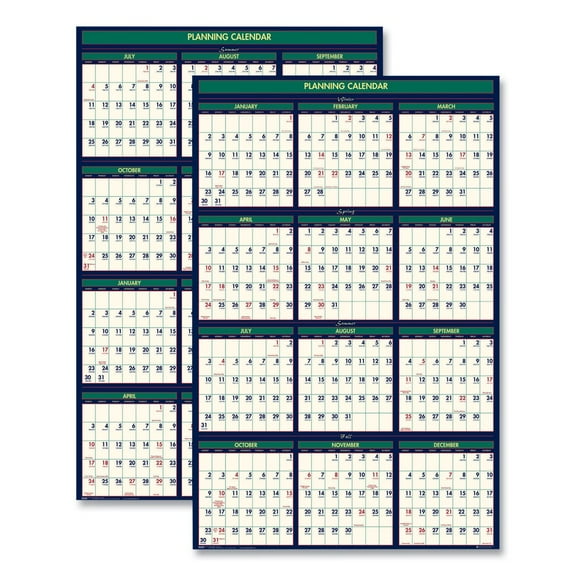 House of Doolittle 391 12-Month (July-June): 2025-2026 and 12-Month (Jan-Dec): 2026 24 in. x 37 in. Four Season Erasable Business/Academic Recycled Wall Calendar