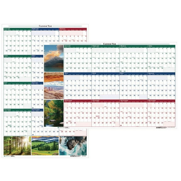 House of Doolittle 393 12-Month (Jan-Dec): 2026 24 in. x 37 in. Nature Photos Earthscapes Recycled Reversible/Erasable Yearly Wall Calendar - White Sheets