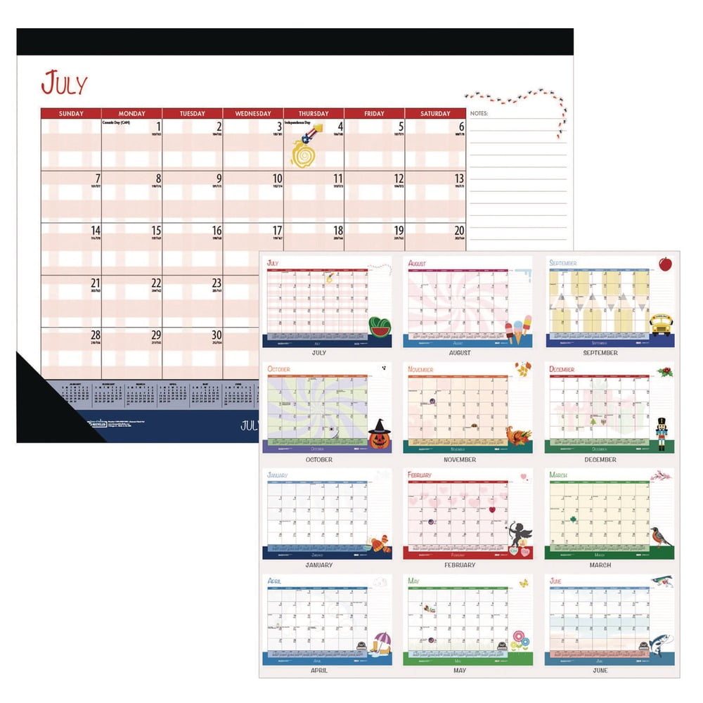 House of Doolittle 1395 22 x 17 12-Month (July 2024-June 2025) Academic Year Recycled Illustrated Seasons Artwork Desk Pad Calendar - Black Binding