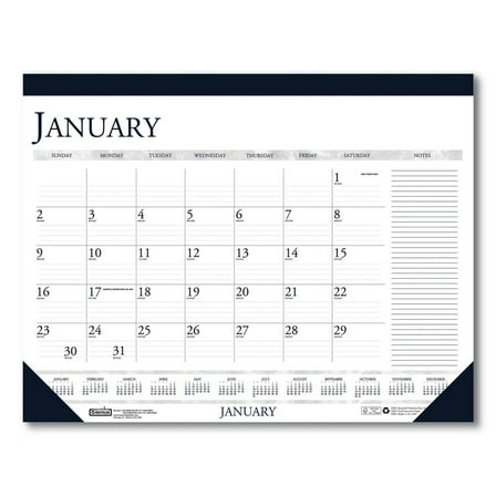 House of Doolittle 164 22 in. x 17 in. 12-Month (Jan-Dec) 2026 Recycled Two-Color Monthly Desk Pad Calendar with Notes Section - White/Blue