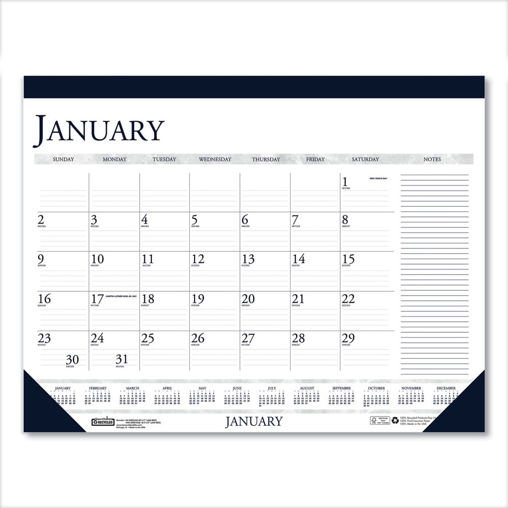 House of Doolittle 1646 18.5 x 13 12-Month (Jan-Dec 2025) Recycled Two-Color Monthly Desk Pad Calendar with Notes Section - Blue Binding/Corners