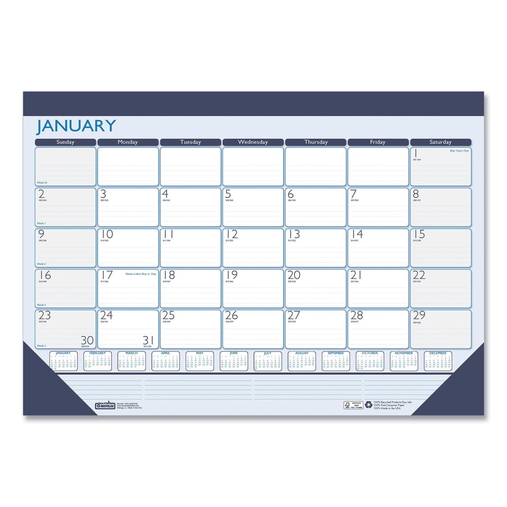 House of Doolittle 151 12-Month (Jan to Dec): 2025 22 in. x 17 in. Sheets Recycled Contempo Desk Pad Calendar - White/Blue Sheets, Blue Binding Blue Corners