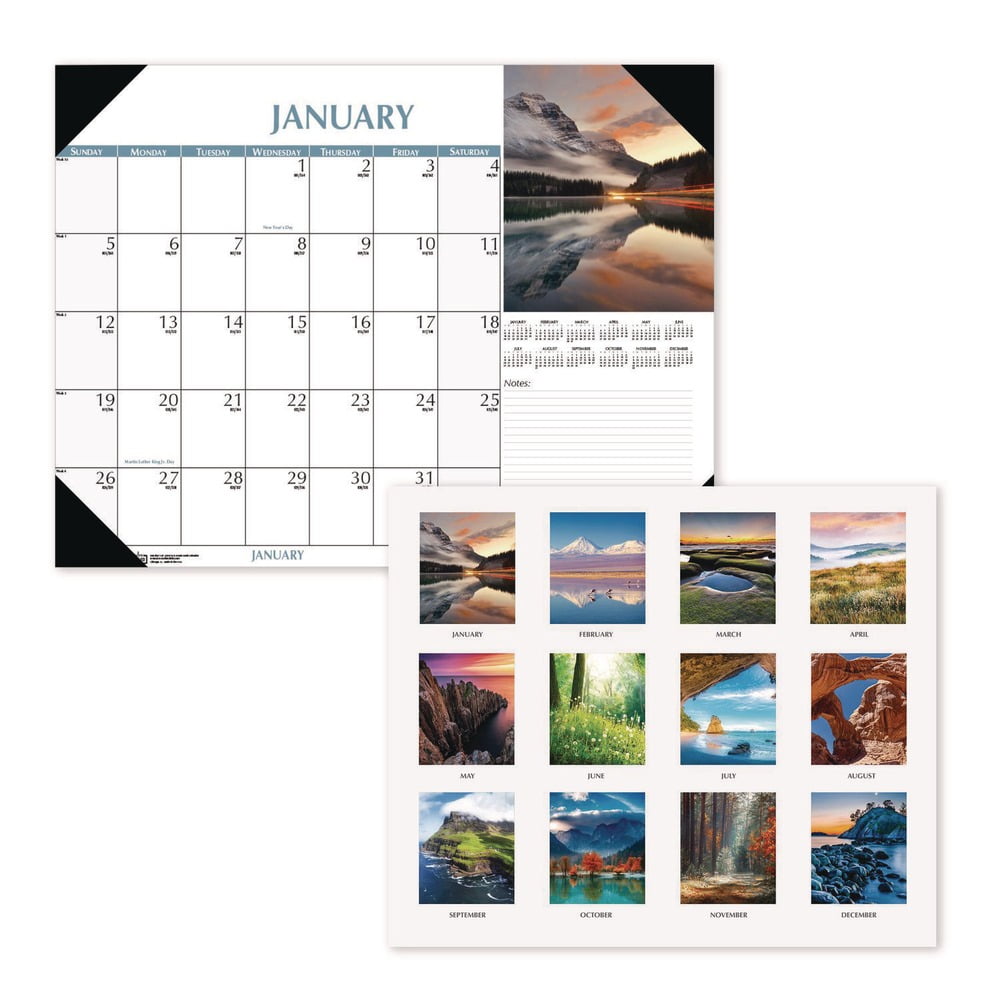 House of Doolittle 147 12-Month Jan to Dec 2025 22 in. x 17 in. Scenic Photos Earthscapes Scenic Desk Pad Calendar - White Sheets, Black Binding/Corners