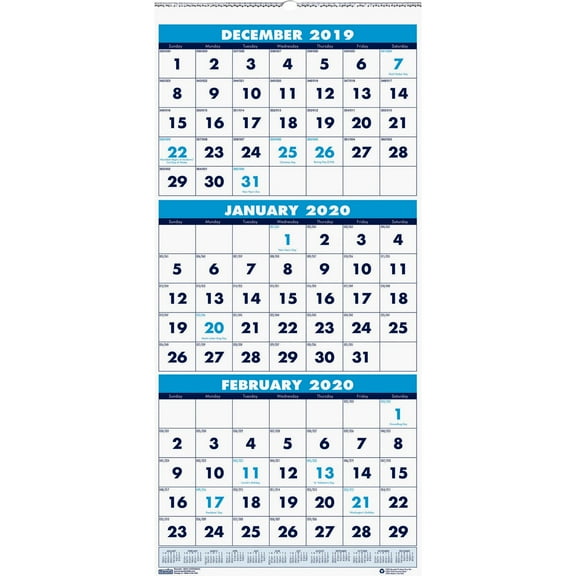 House of Doolittle, HOD3640, Three-month Vertical Wall Calendar, 1 Each, Blue