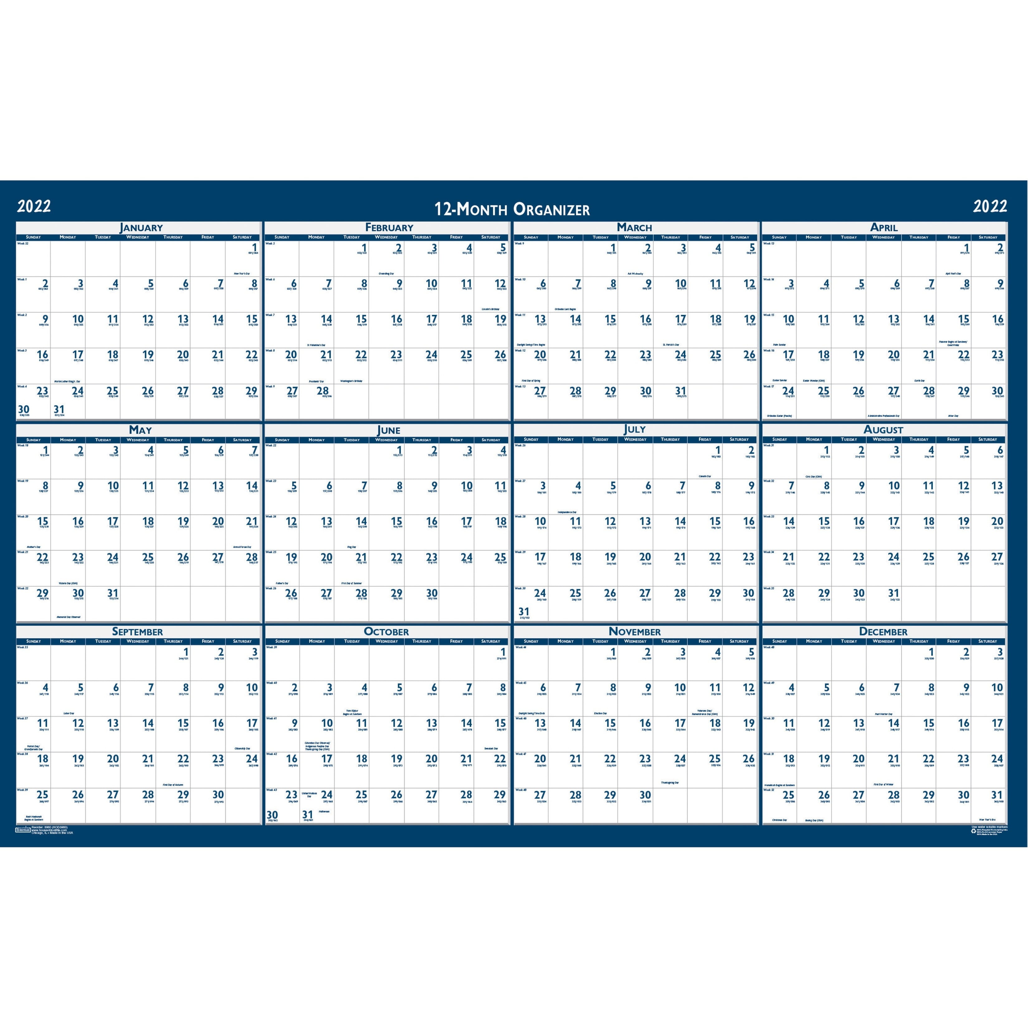 House of Doolittle, HOD3961, Write-on Laminated Wall Planner, 1 Each, Blue,Gray