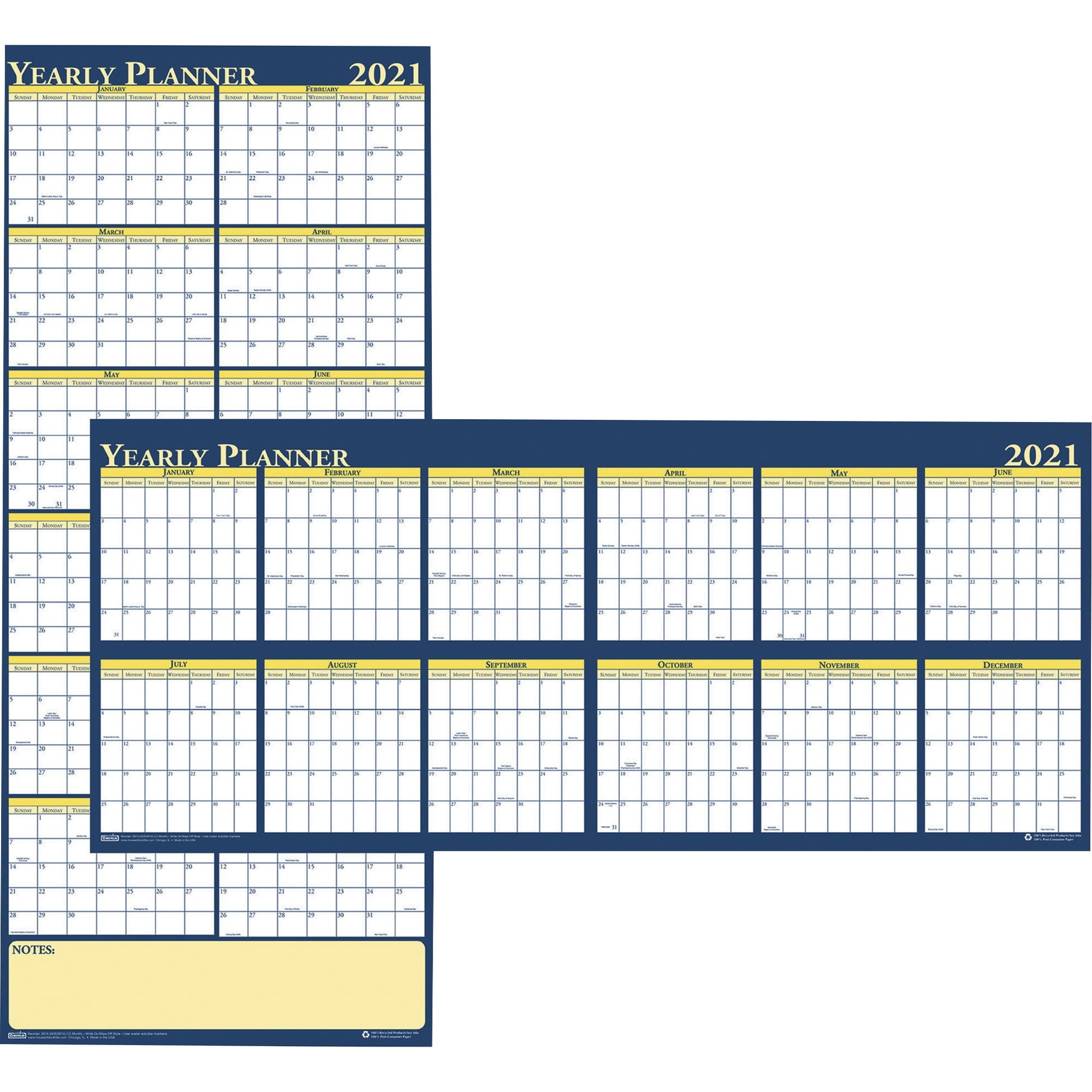 House of Doolittle, HOD3974, Laminated Yearly Wall Planner, 1 Each
