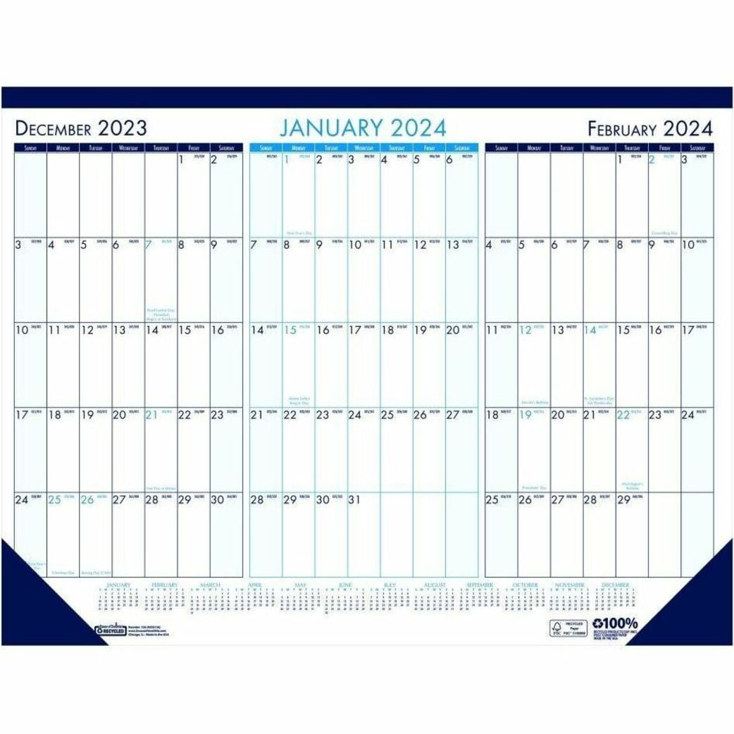 House of Doolittle Monthly Desk Pad Calendar 3 Month View 22 x 17