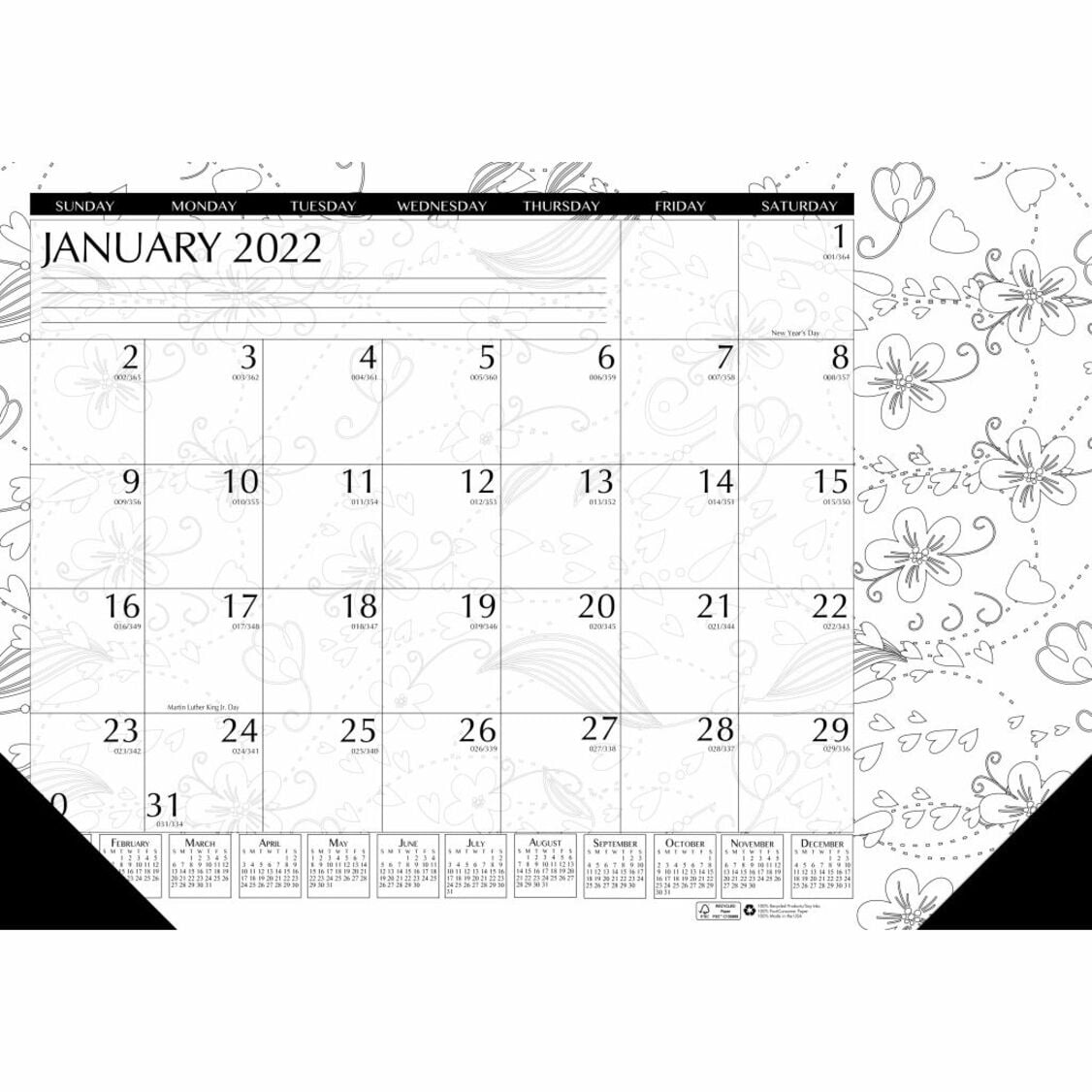 House of Doolittle Monthly Desk Pad Calendar Black and White Doodle 18-1/2 x 13 Inches