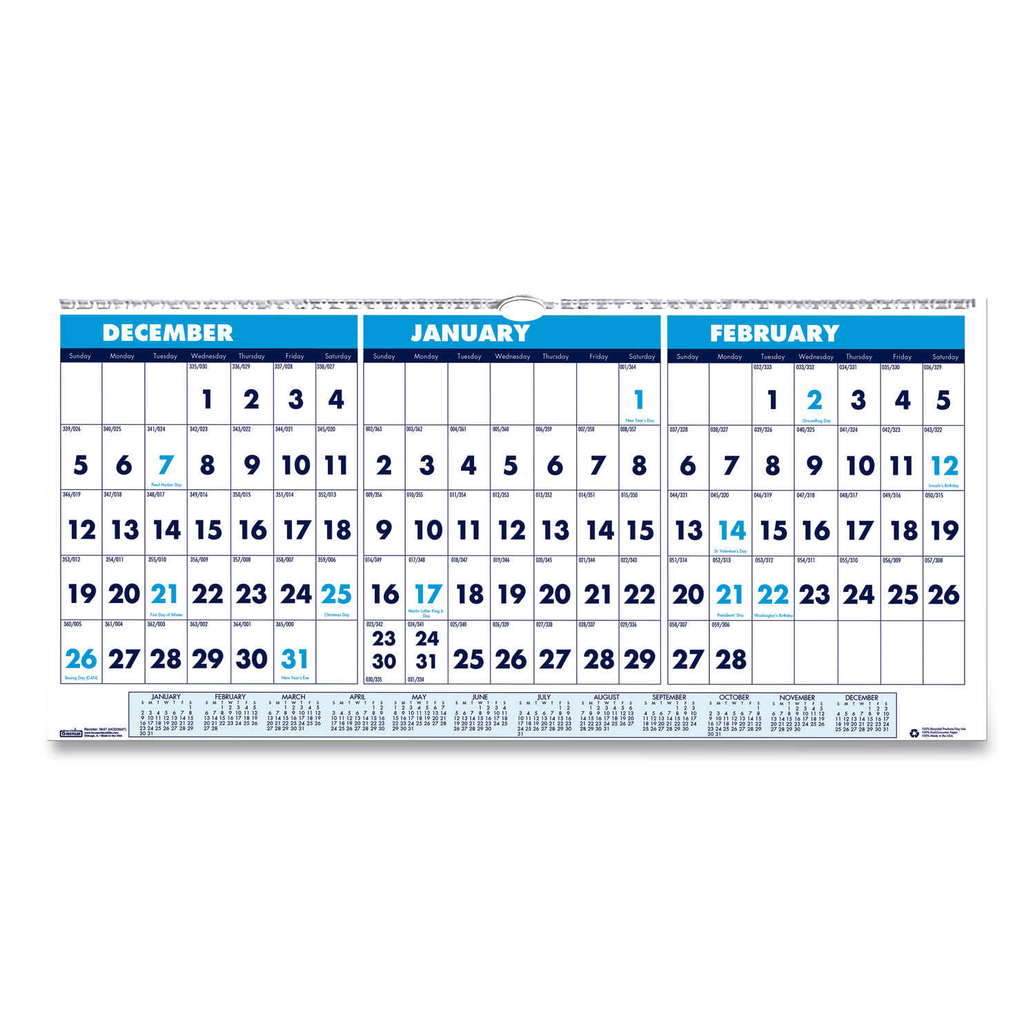 House of Doolittle Recy Three-Month Horizontal Wall Calendar 23.5x12 14-Month 2021-23 3648