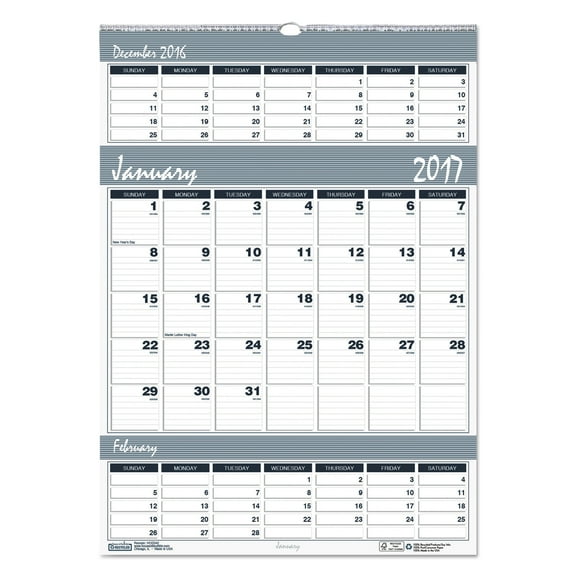 House of Doolittle Recycled Bar Harbor Three-Months-per-Page Wall Calendar, 12 x 17, 2017-2019