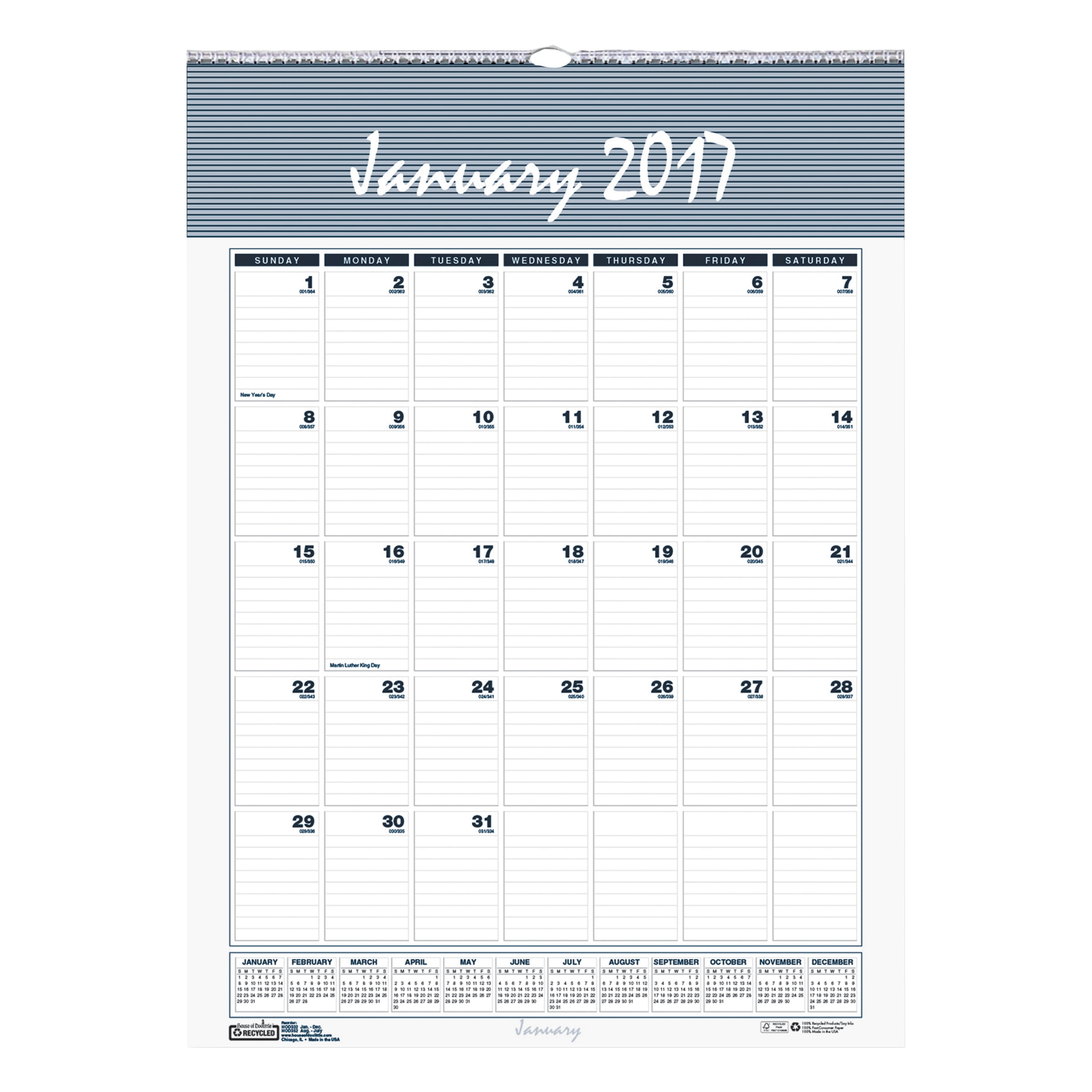 House of Doolittle Recycled Bar Harbor Wirebound Monthly Wall Calendar, 12 x 17, 2018