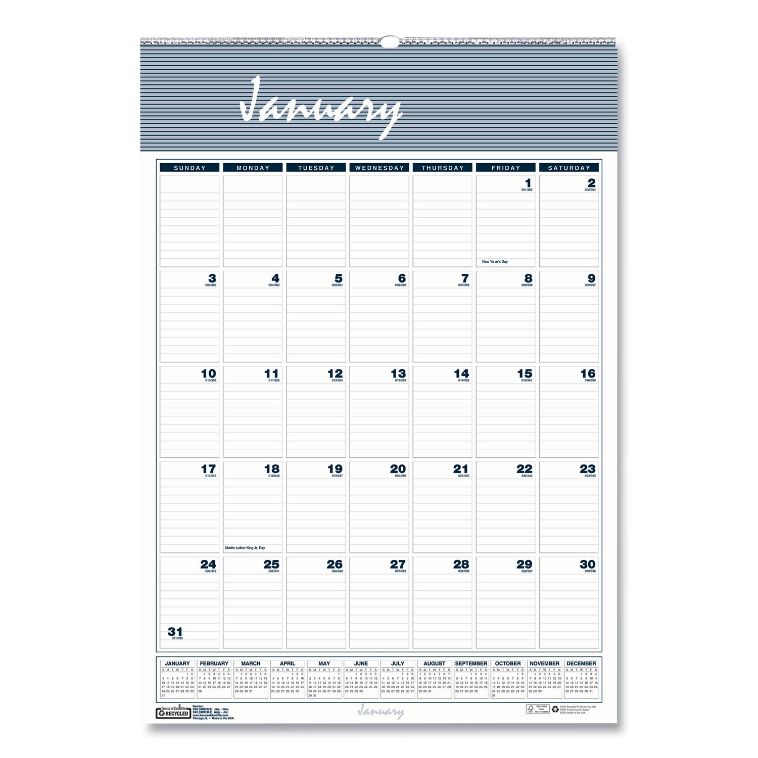 House of Doolittle Recycled Bar Harbor Wirebound Monthly Wall Calendar
