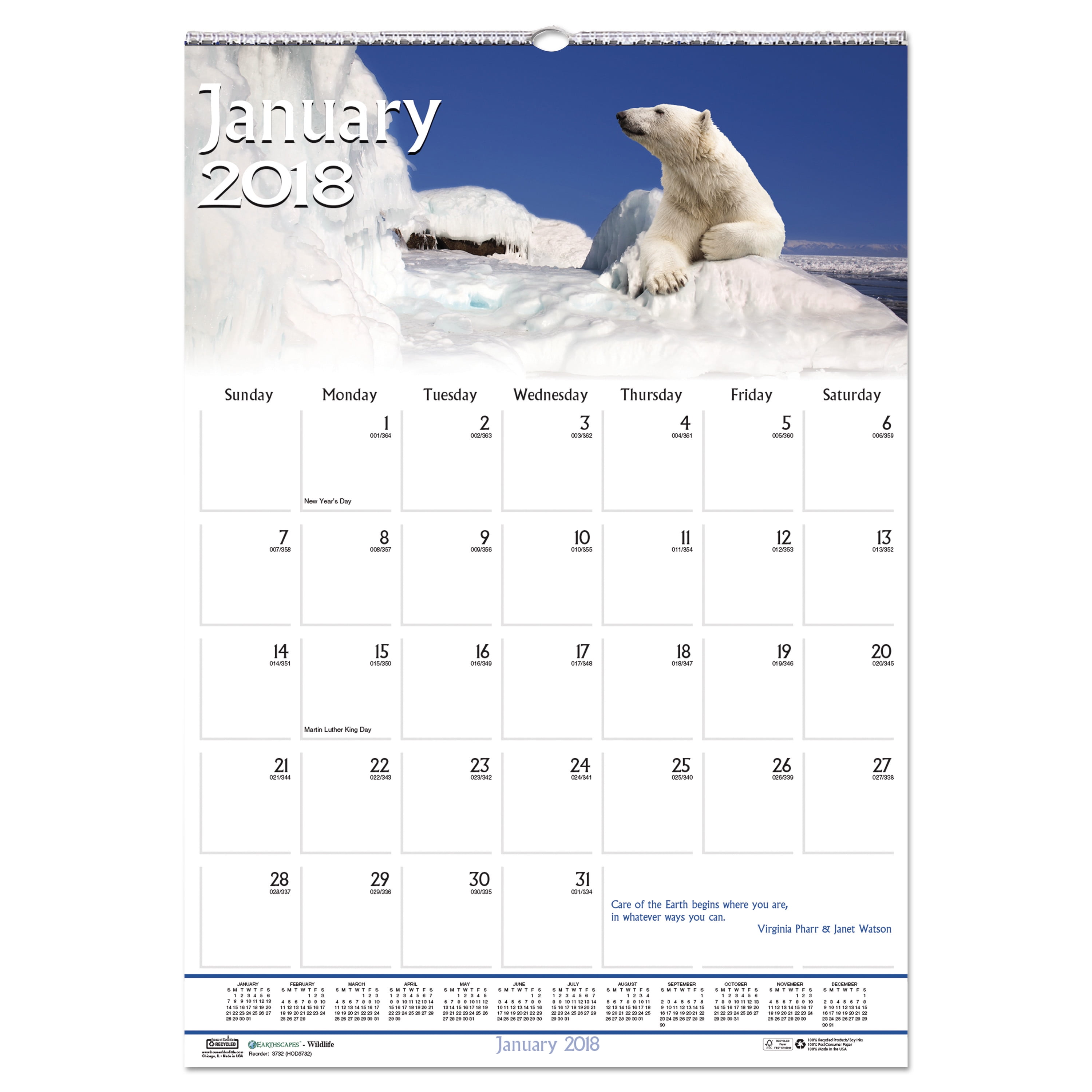 House Of Doolittle 334 Bar Harbor 22" X 31 1/4" Recycled Monthly January 2026 - December 2026