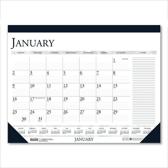 House of Doolittle 1646 18.5 in. x 13 in. 12-Month (Jan-Dec) 2026 Recycled Two-Color Monthly Desk Pad Calendar with Notes Section - White/Blue
