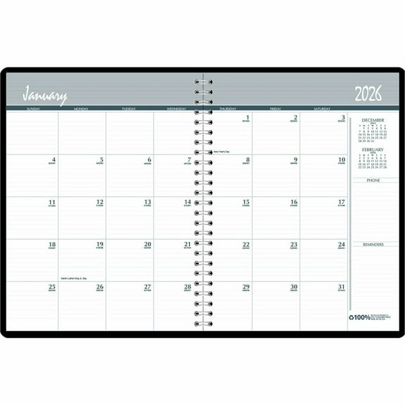 House of Doolittle 262-02 11 in. x 8.5 in. 14-Month (Dec 2025-Jan 2027) Recycled Ruled Monthly Planner - Black Cover