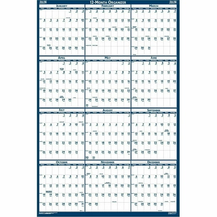 House of Doolittle 3961 12-Month (Jan to Dec): 2026 32 in. x 48 in. Recycled Poster Style Reversible/Erasable Yearly Wall Calendar - White/Blue/Gray Sheets