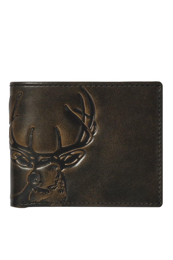 Co. Deer Bifold Wallet for Men, Slim Profile Hunting Wallet, Ideal Gift For Men, Full-Grain Cowhide Leather, Black Y101
