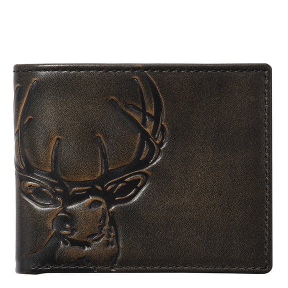 House of Jack Co. Deer Bifold Wallet for Men with Two ID Windows, Camou Lined Hunting Wallet, Full Grain Cowhide Leather Wallet, Black Y101