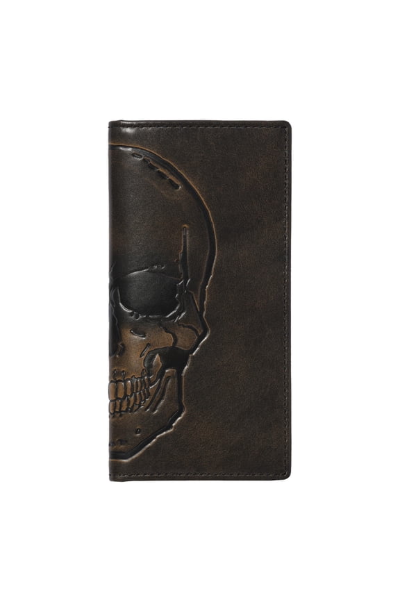 Co. Skull Long Bifold Wallet for Men, Full Grain Cowhide Leather Biker Wallet, Rodeo Wallet, Black Y101