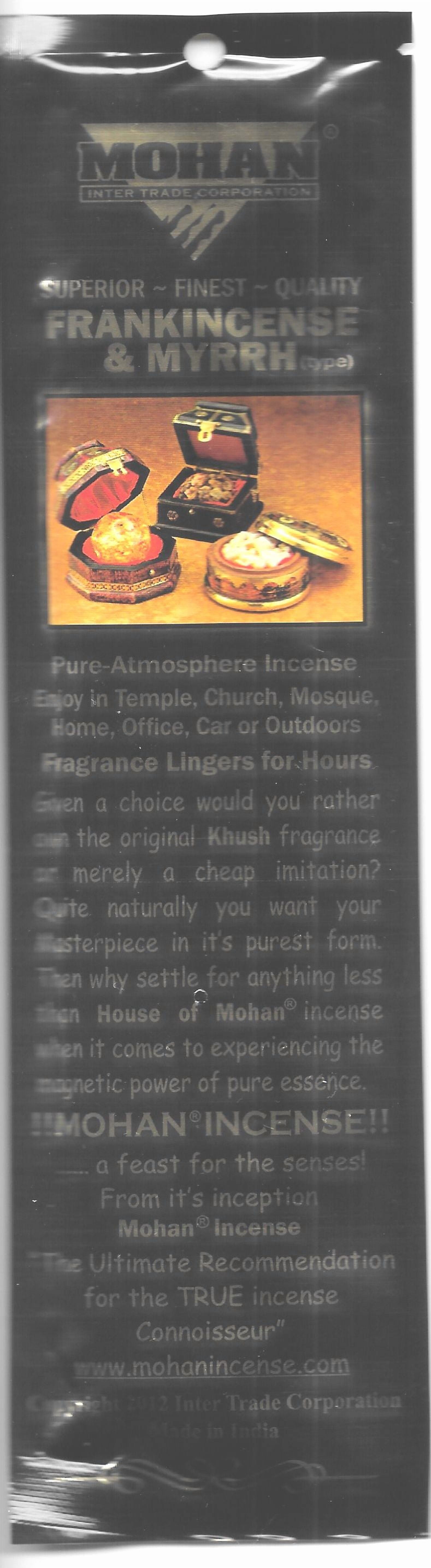 House of Mohan Frankincense and Myrrh Incense ~  5 - pack (50 sticks)