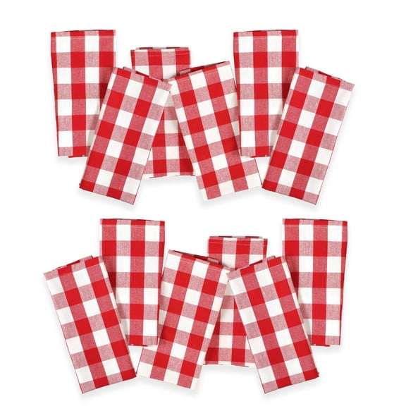 House of Orlo Checked Mitered Corner Napkins, 12 Pack, 18"x18", Red