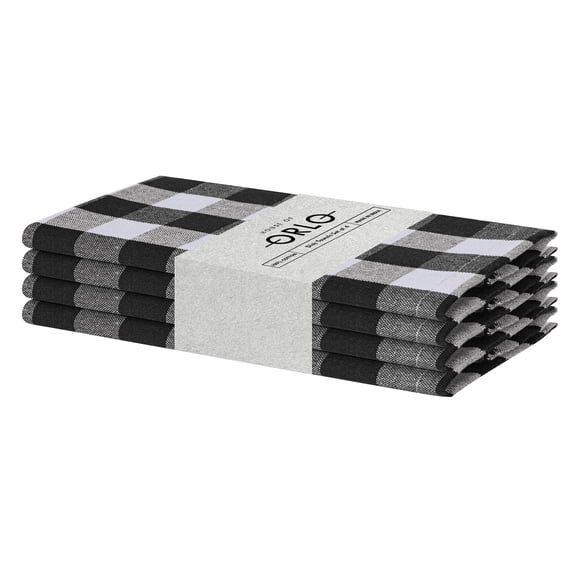 House of Orlo Cotton Gingham Check Dish Towel 4 Pack, 16"x26", Black