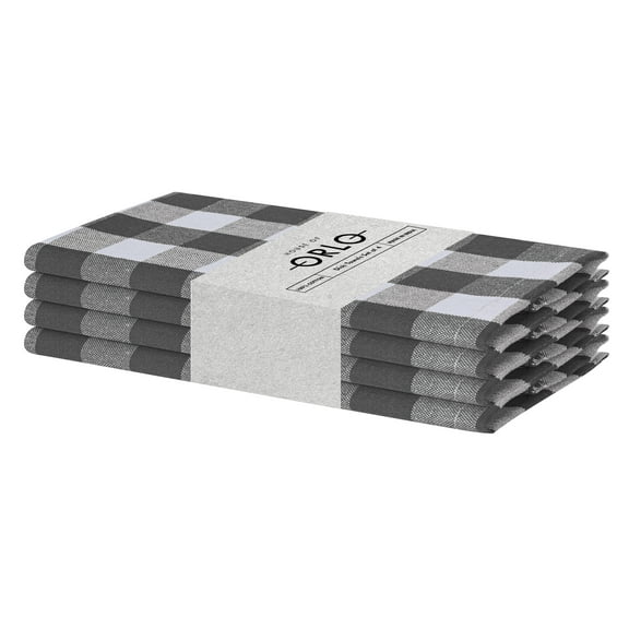 House of Orlo Cotton Gingham Check Dish Towel 4 Pack, 16"x26", Grey