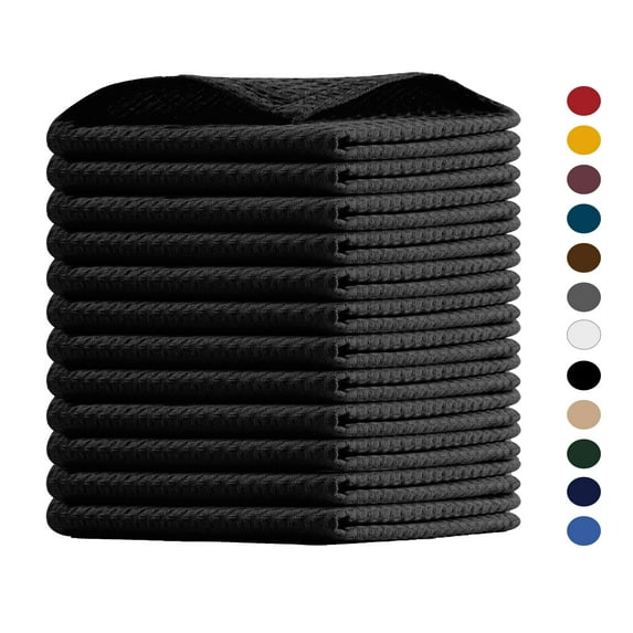 House of Orlo Cotton Waffle Dish Cloth, 12 Pack, 12"x12", Black
