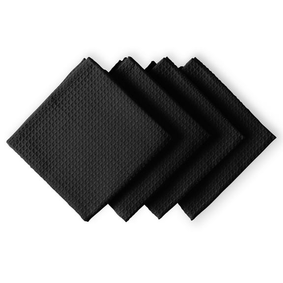 House of Orlo Cotton Waffle Dish Towel 4 Pack, 16"x26", Black