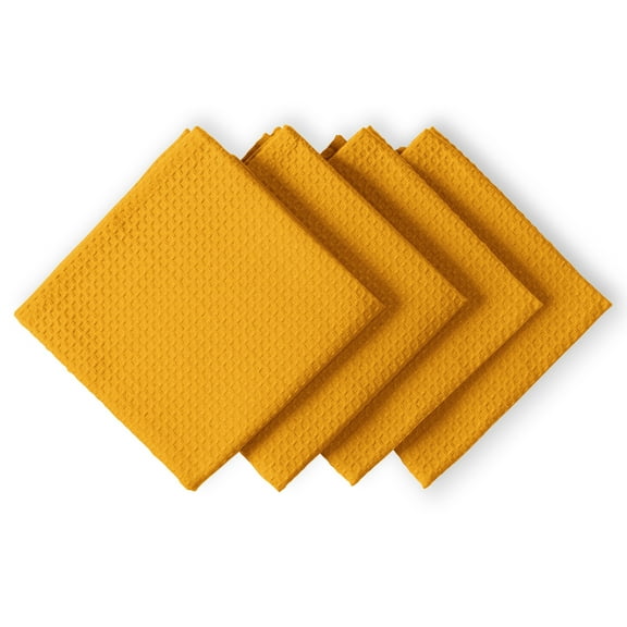 House of Orlo Cotton Waffle Dish Towel 4 Pack, 16"x26", Mustard Yellow