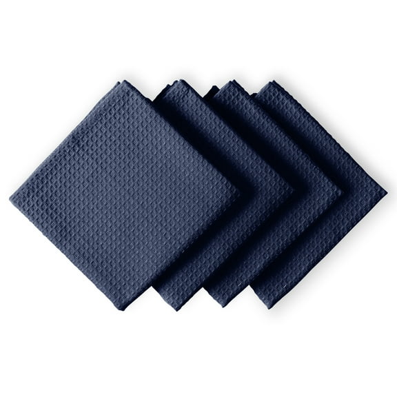 House of Orlo Cotton Waffle Dish Towel 4 Pack, 16"x26", Navy