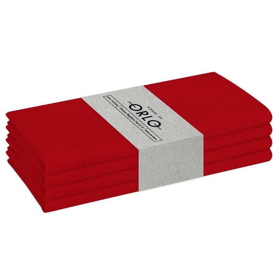 House of Orlo Dinner Cotton Napkins, 4 Pack, 17"x17", Red