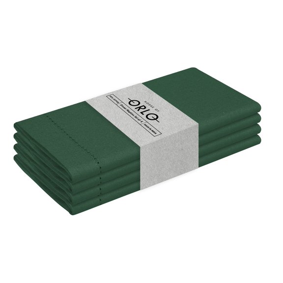 House of Orlo Hemstitched Cotton Napkins, 4 Pack, 18"x18", Olive Green