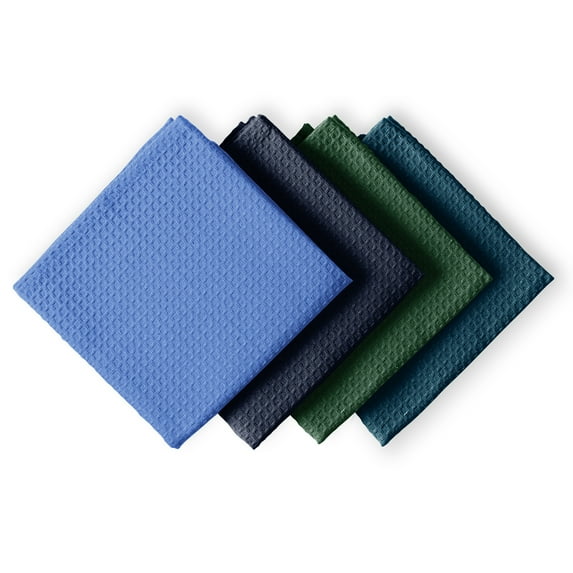 House of Orlo Multicolor Cotton Waffle Dish Towel 4 Pack, 16"x26", Teal-Olive-Navy-Sky Blue
