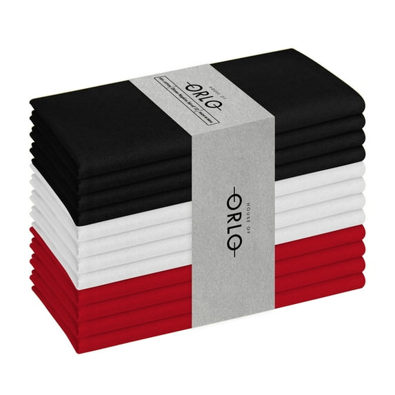 House of Orlo Multicolor Dinner Cotton Napkins, 12 Pack, 17"x17", Red-White-Black