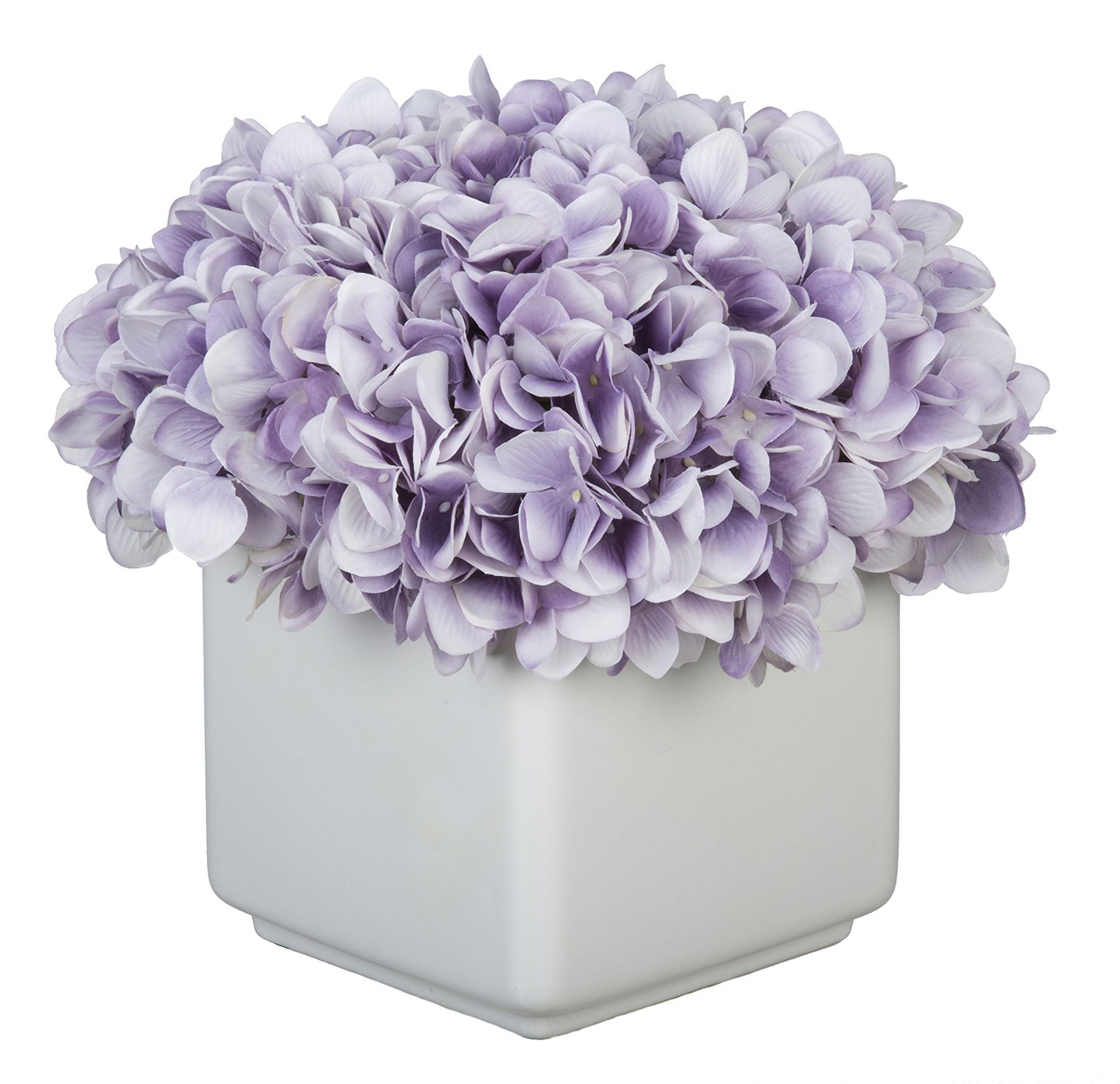 House of Silk Flowers Artificial Hydrangea in Large White Cube Ceramic