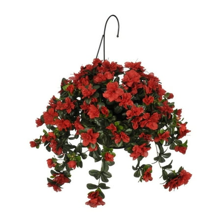 House of Silk Flowers Artificial Red Azalea Hanging Basket